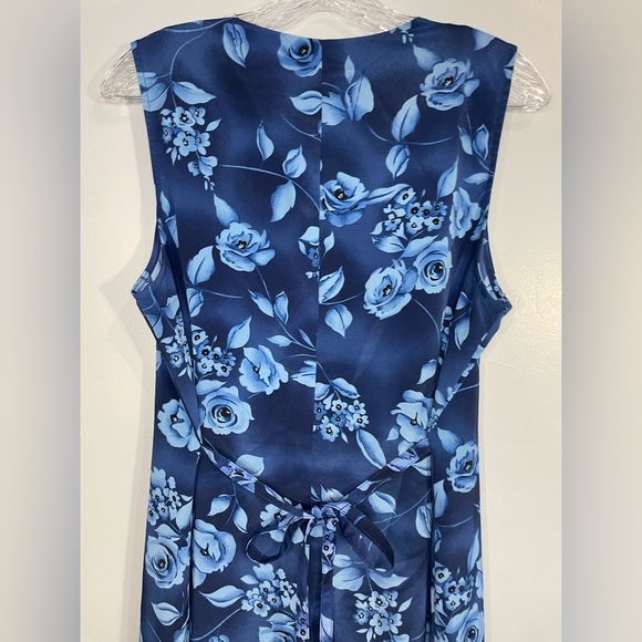 Vintage Expressions Sleeveless Button Front Tie Back Floral Blue Size 16W Maxi - Picture 15 of 16